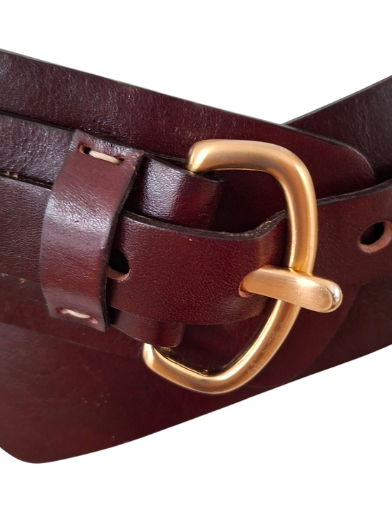 Holt Renfrew Luxe Brown Leather Belt Made in Canada Gold Buckle Timeless Classic - Picture 4 of 15